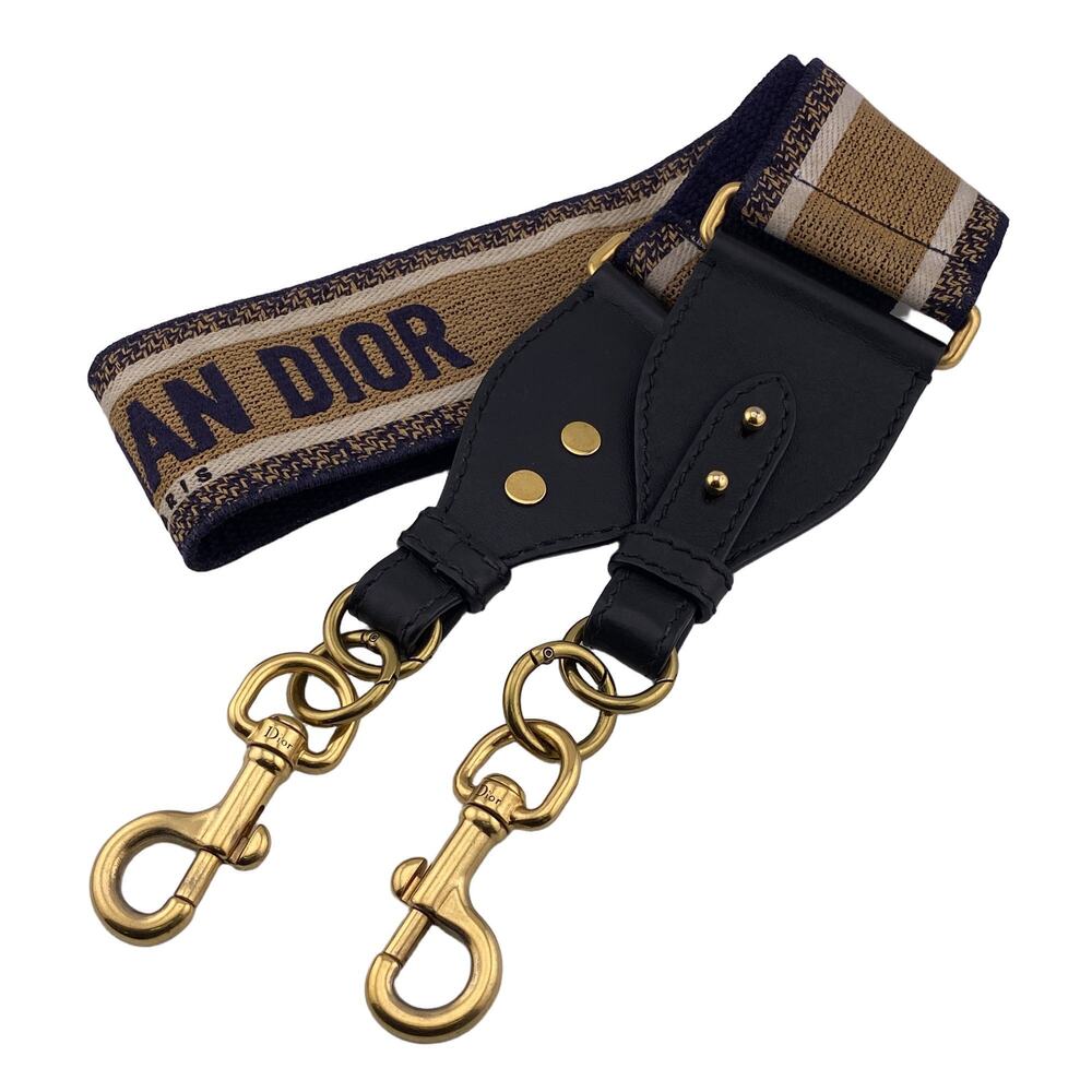 Christian Dior Embroidered Shoulder Strap, Canvas and Leather, Beige Navy, Wo...